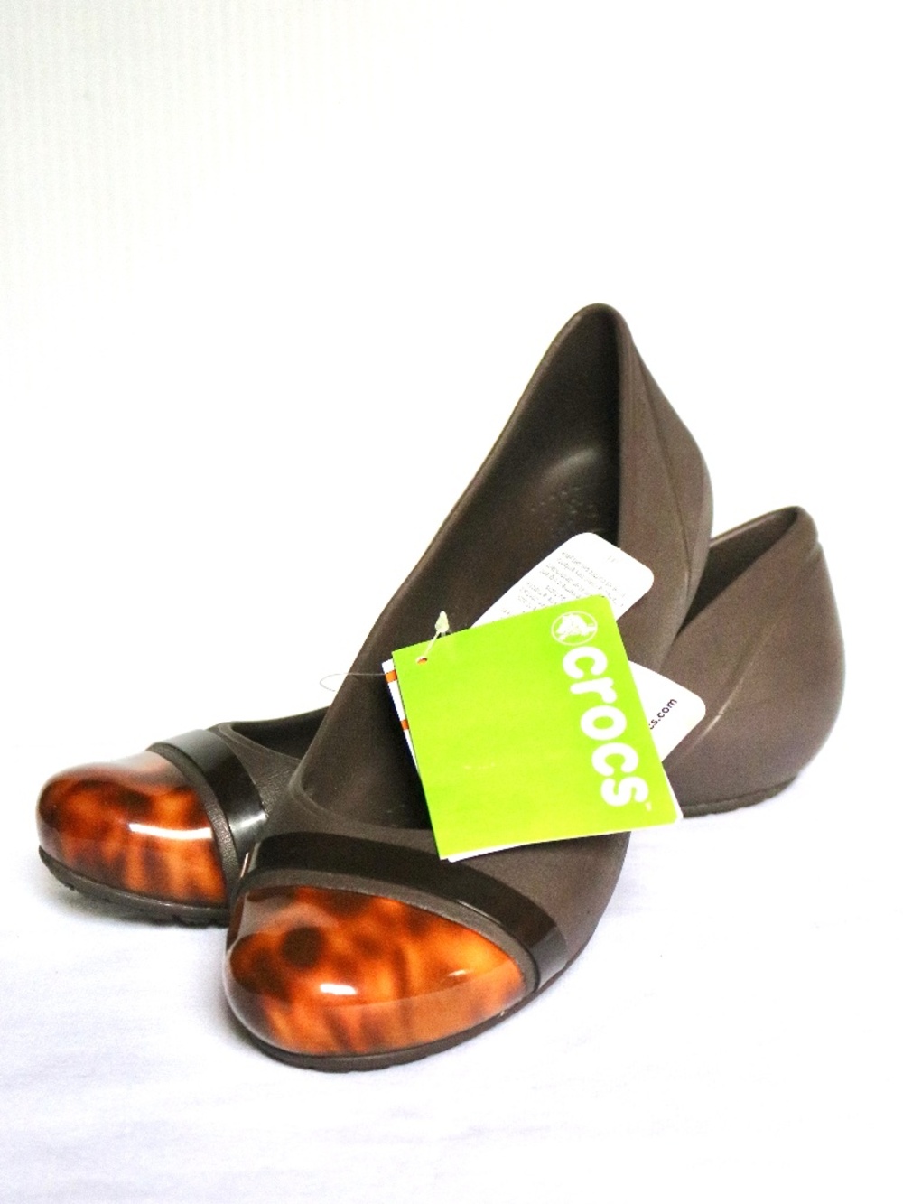 CROCS Cap Toe Tortoise Ballet Flats Brown Women's Size 10 Summer Beach Travel